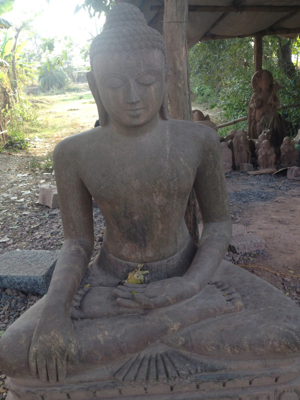 Buddhist carving atelier near Lalitnagiri temple site, Orissa India. Carvings are of diorite granite, very hard stone.